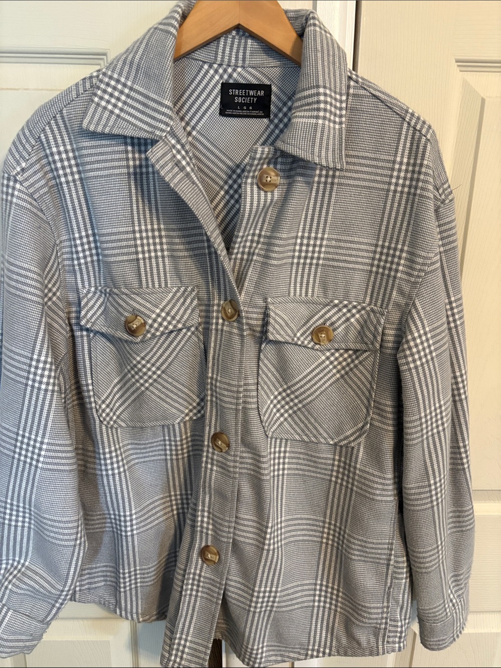 Streetwear Society Light Gray Plaid Button-Down Shirt Jacket